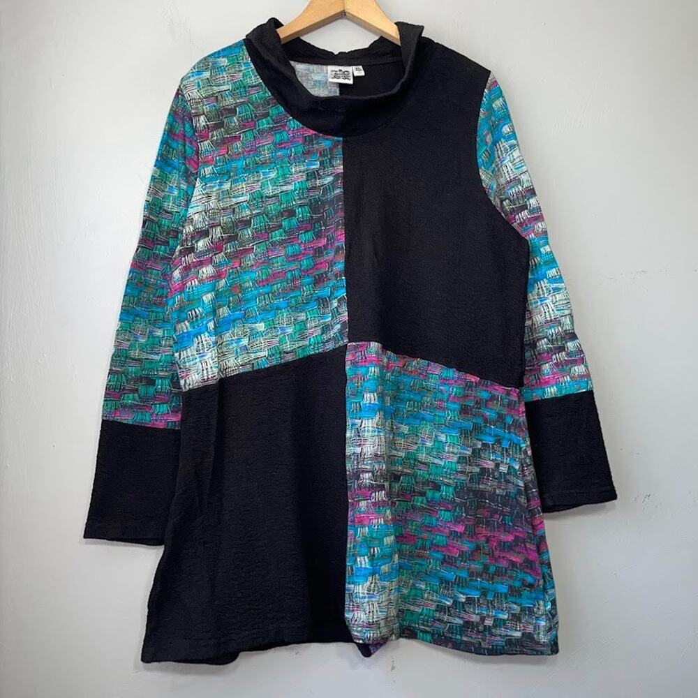 Parsley & Sage Tunic Top Size XL Colorblock Artsy Dopamine Textured Terry Knit